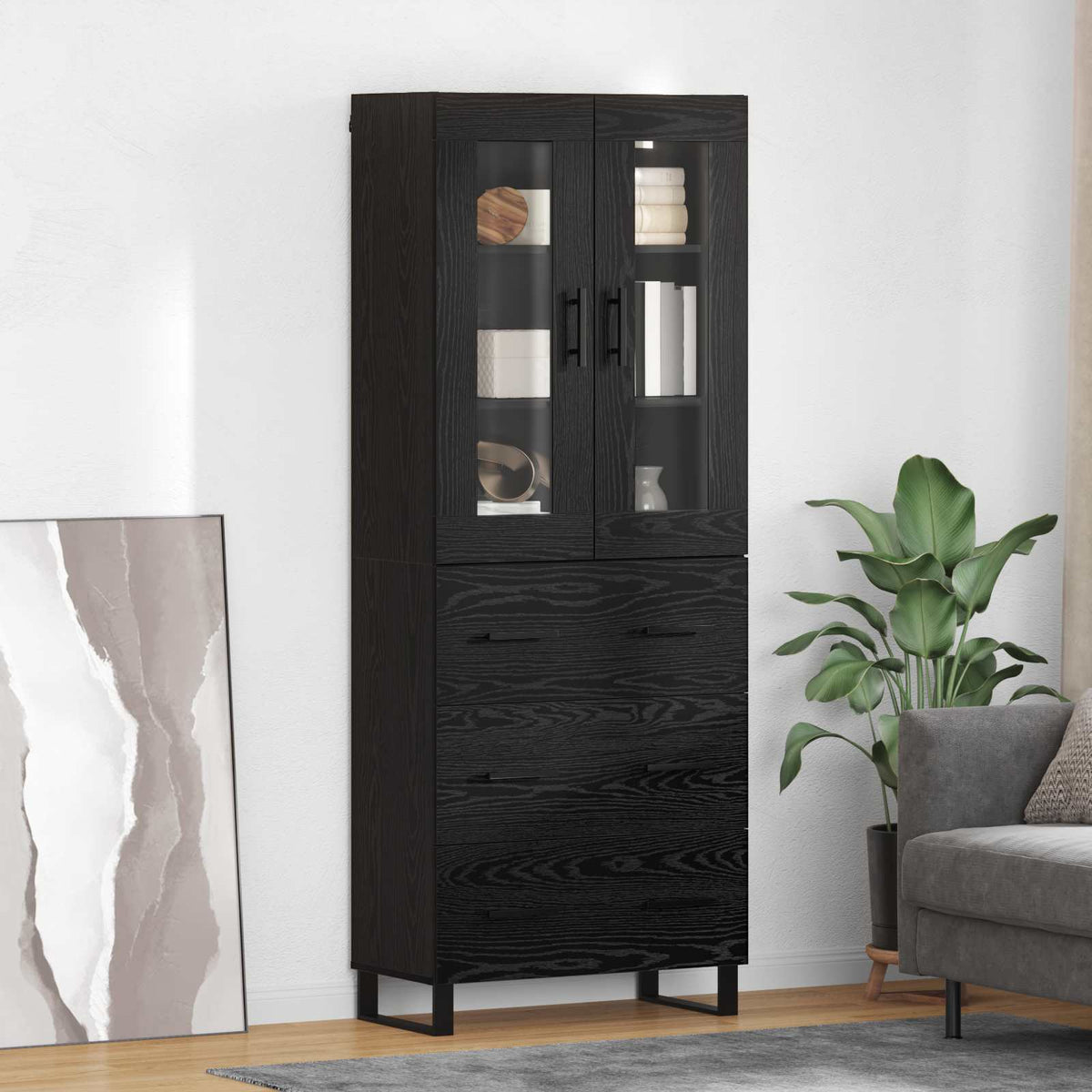 Magasfiú 2 db Fekete tölgy 69,5 x 34 x 180 cm Szerelt Fa