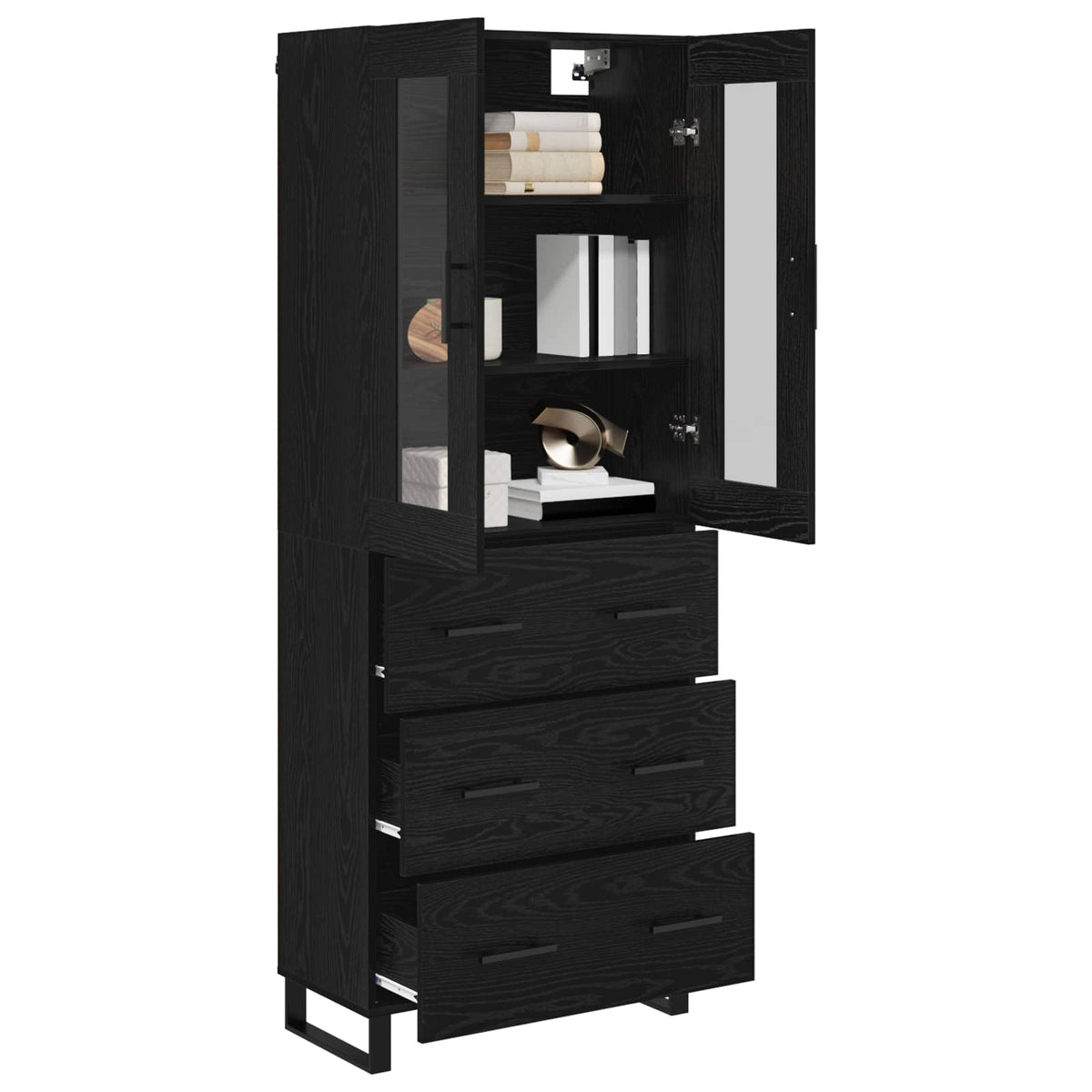 Magasfiú 2 db Fekete tölgy 69,5 x 34 x 180 cm Szerelt Fa 3