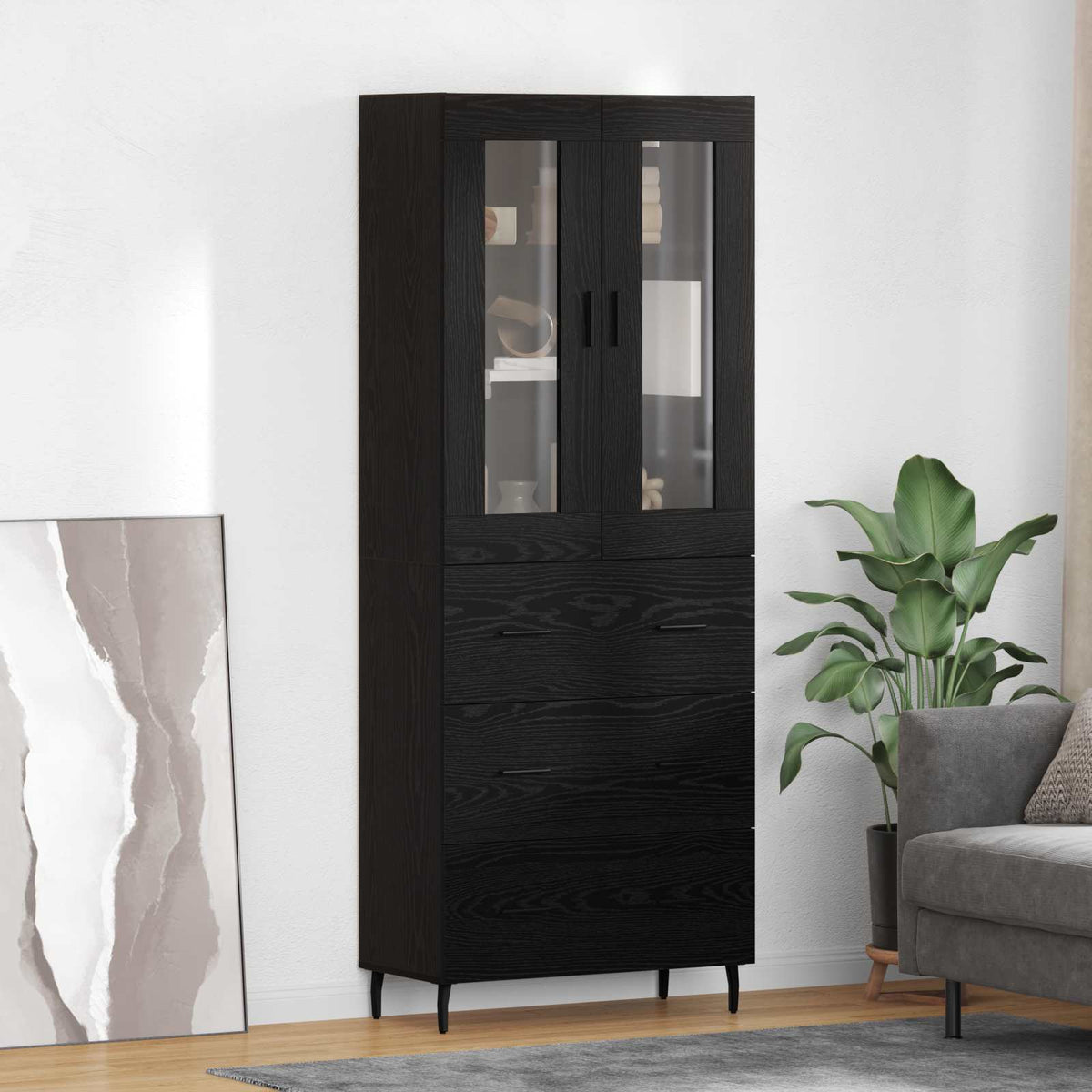 Magasfiú 2 db Fekete tölgy 69,5 x 34 x 180 cm Szerelt Fa