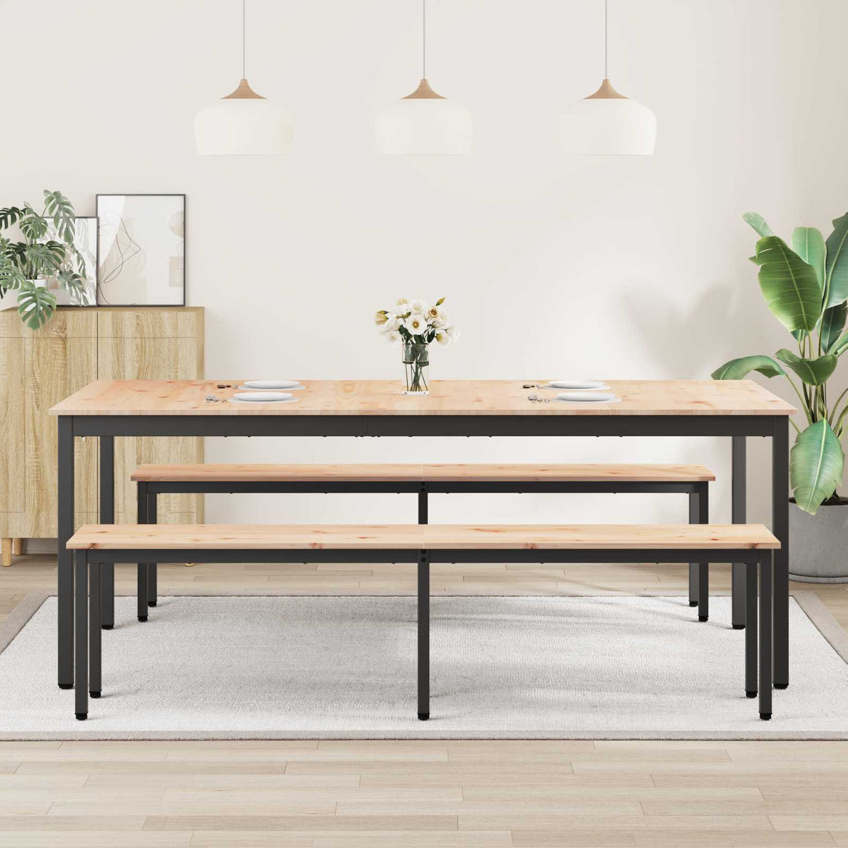 Étkezőasztal Természetes 200 x 100 x 75 cm Tömör fenyőfa 4