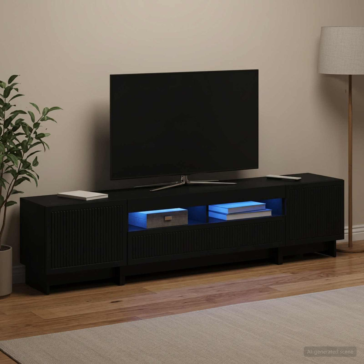 5 darabos LED TV szekrény Fekete Szerelt Fa