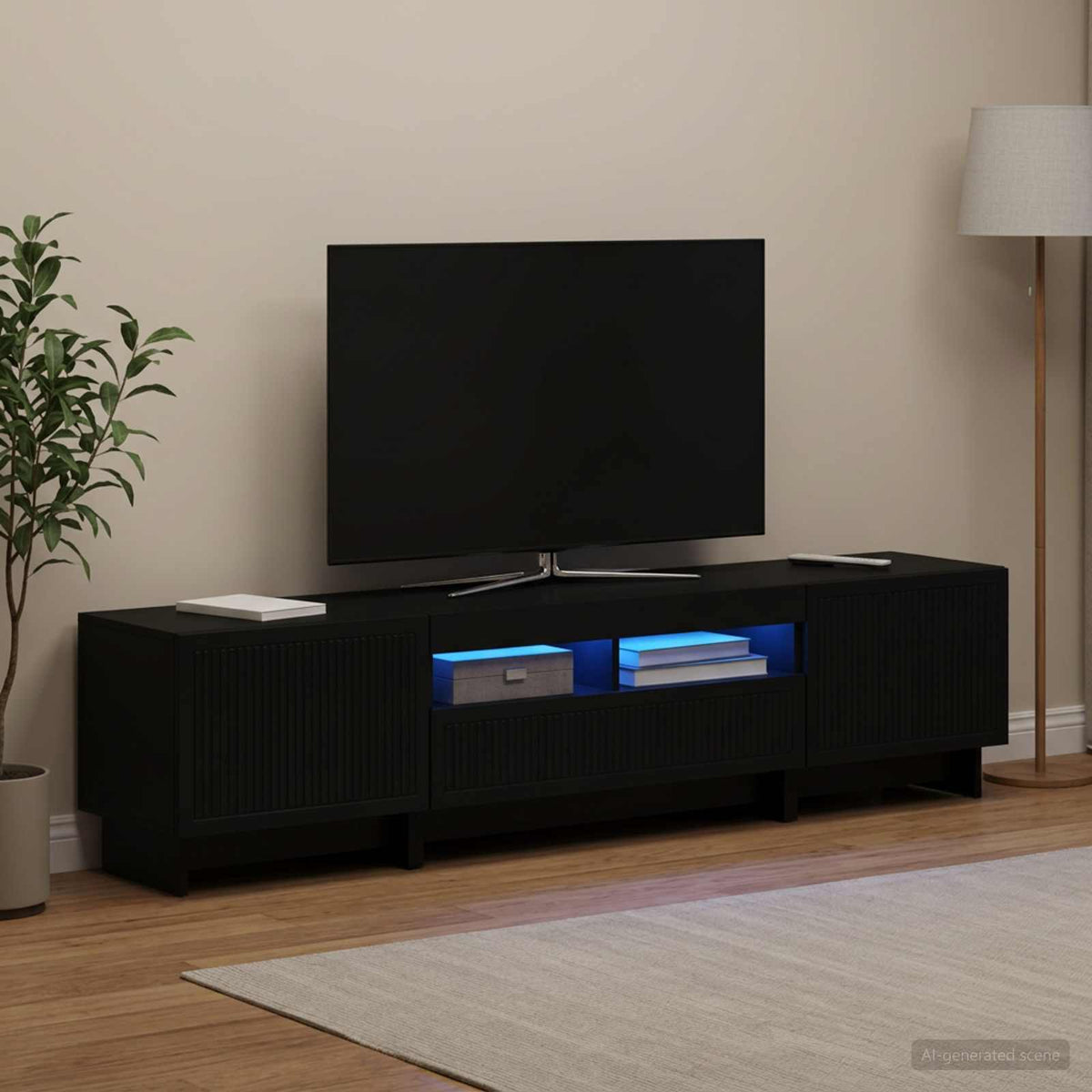 5 darabos LED TV szekrény Fekete Szerelt Fa 3