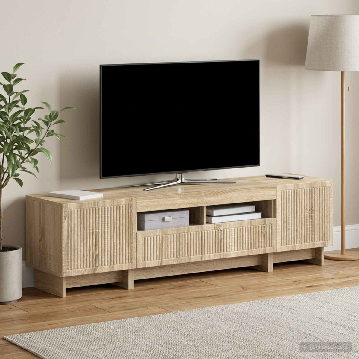 5 darabos LED TV szekrény Sonoma Tölgy Szerelt Fa 3