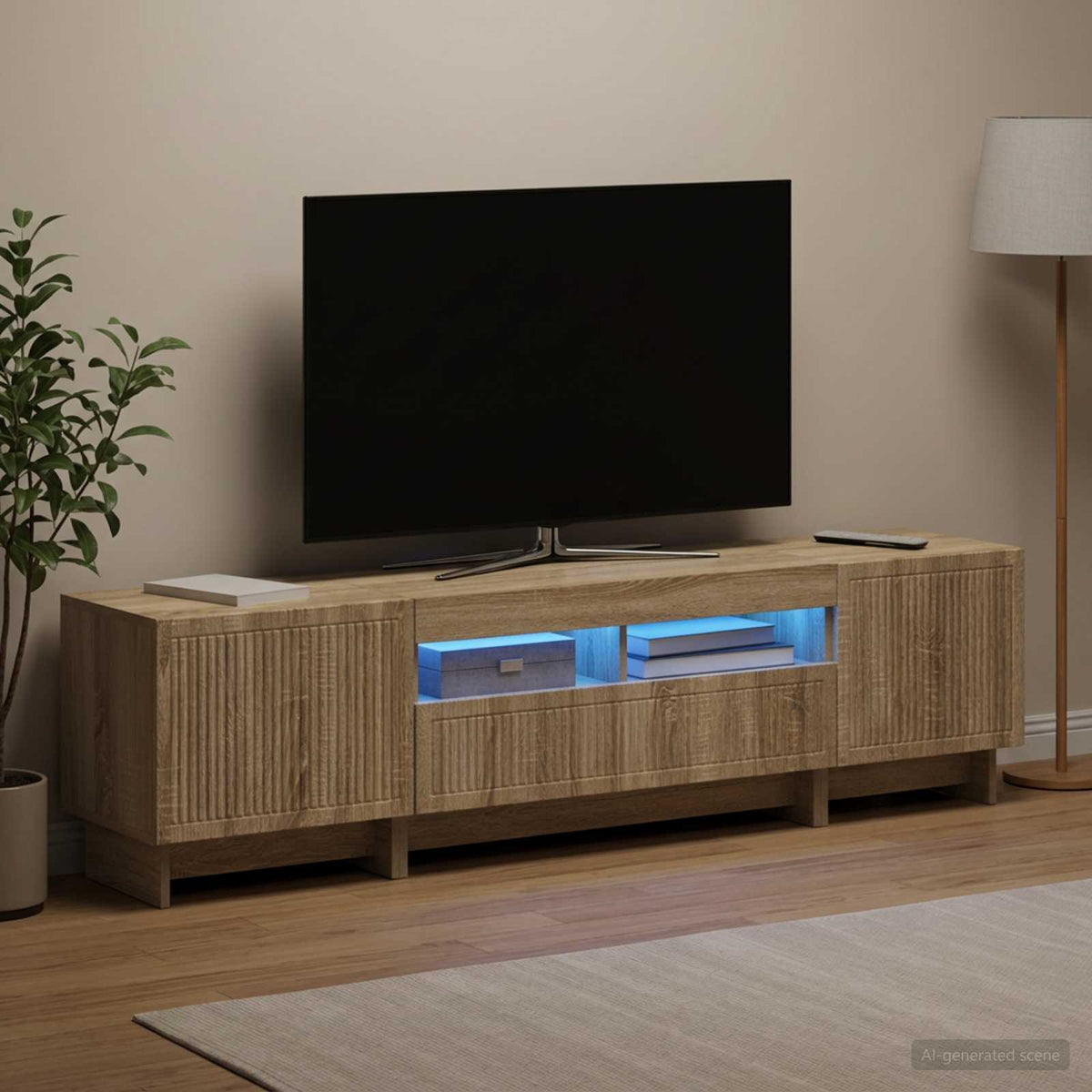 5 darabos LED TV szekrény Sonoma Tölgy Szerelt Fa