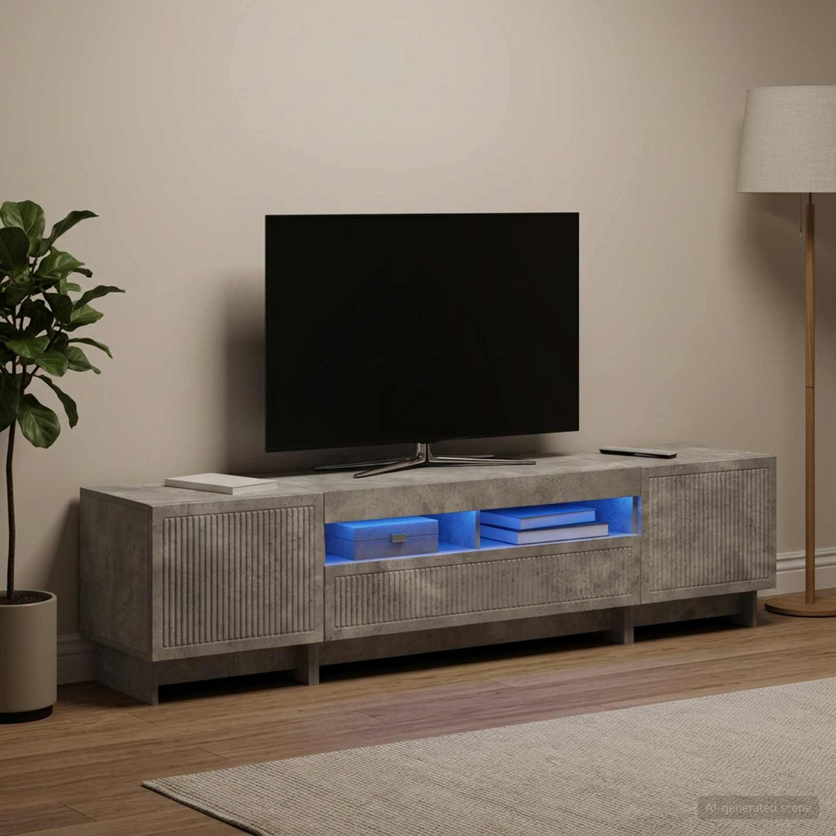 5 darabos LED TV szekrény Betonszürke Szerelt Fa 3