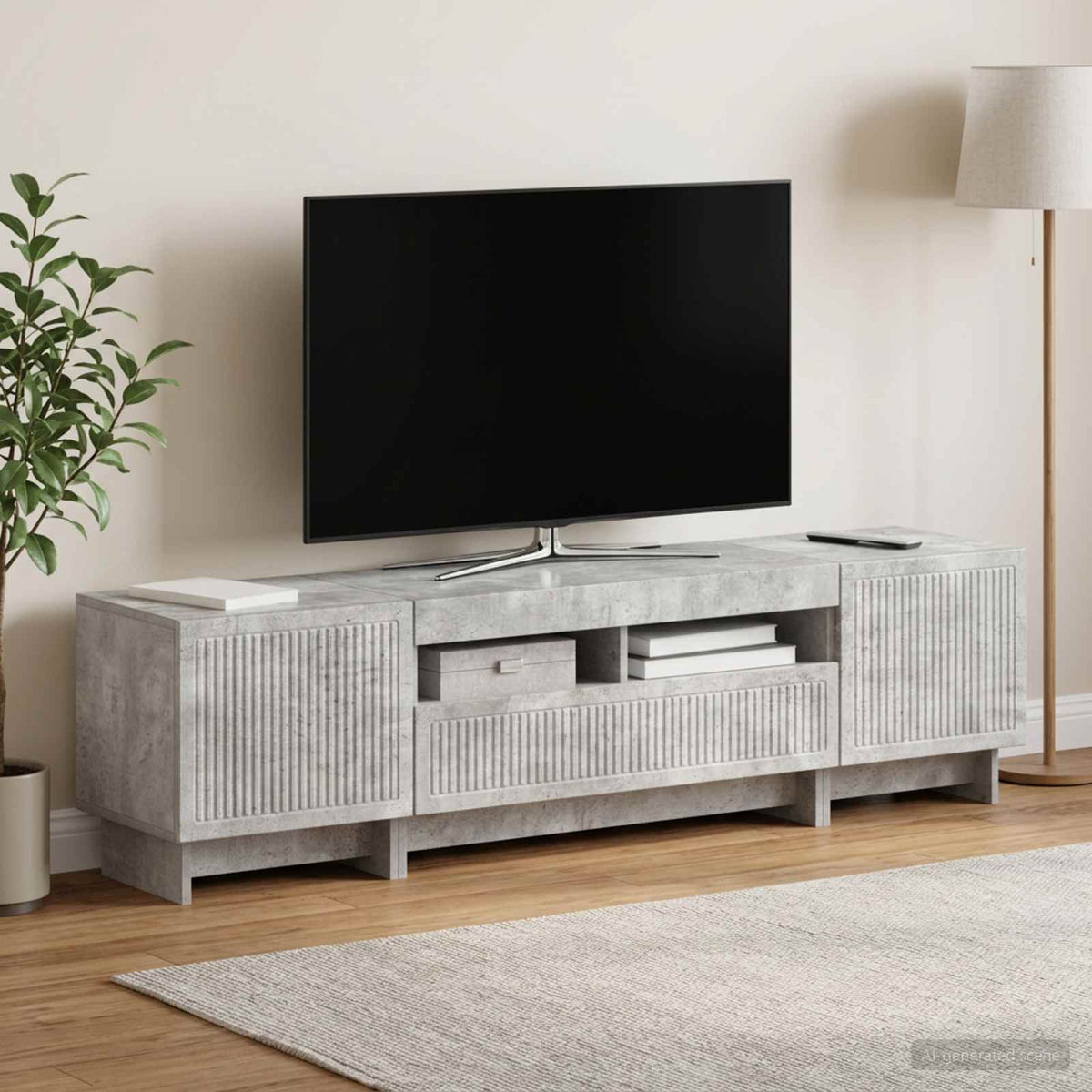 5 darabos LED TV szekrény Betonszürke Szerelt Fa