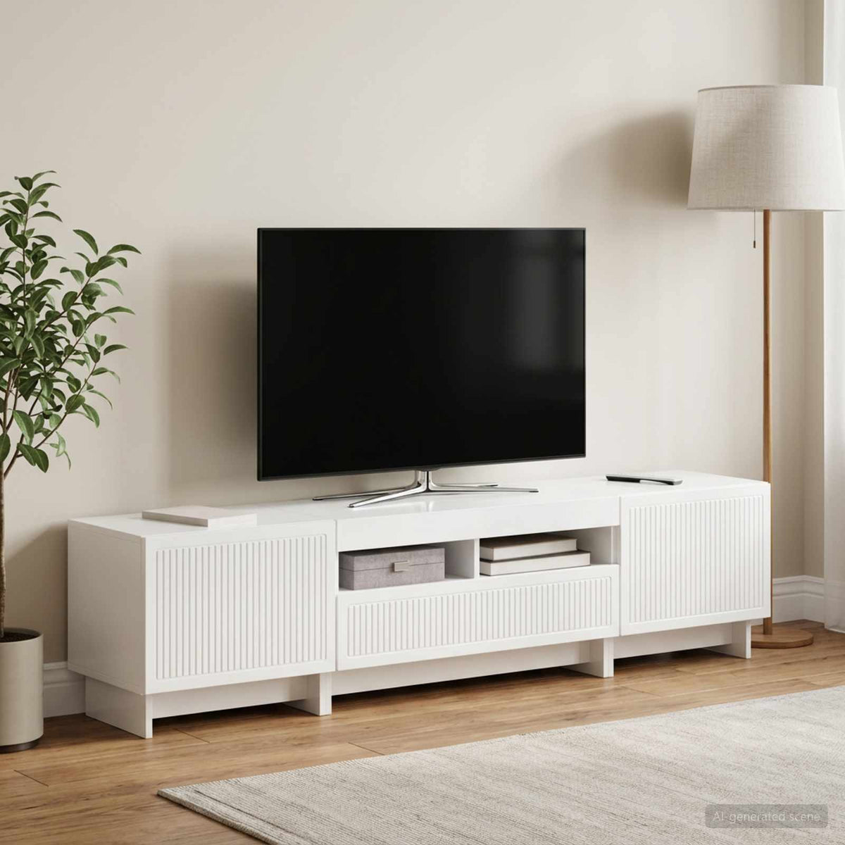 5 darabos LED TV szekrény Magasfényű Fehér Szerelt Fa 3