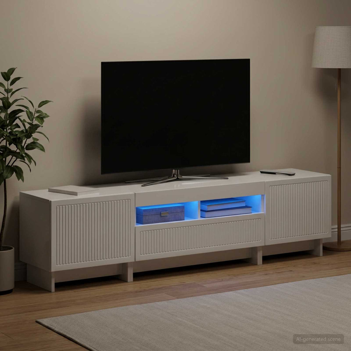 5 darabos LED TV szekrény Magasfényű Fehér Szerelt Fa