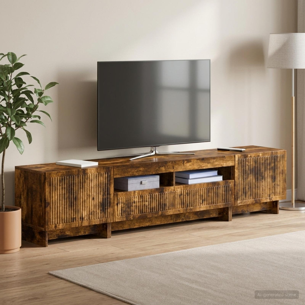 5 darabos LED TV szekrény Füstös Tölgy Szerelt Fa