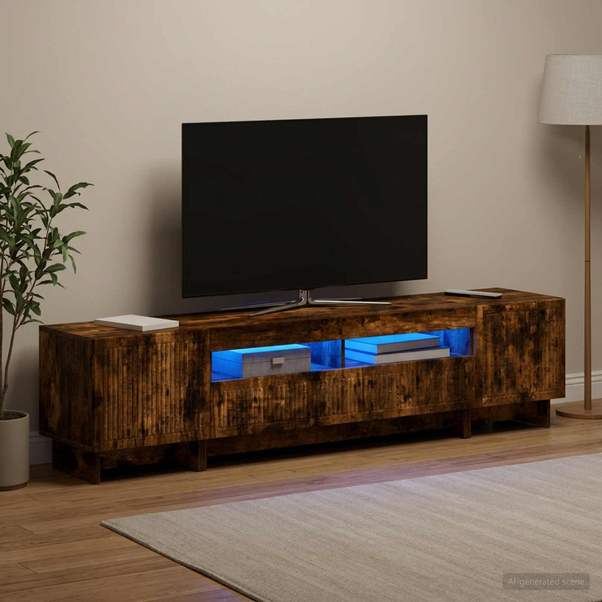 5 darabos LED TV szekrény Füstös Tölgy Szerelt Fa 3