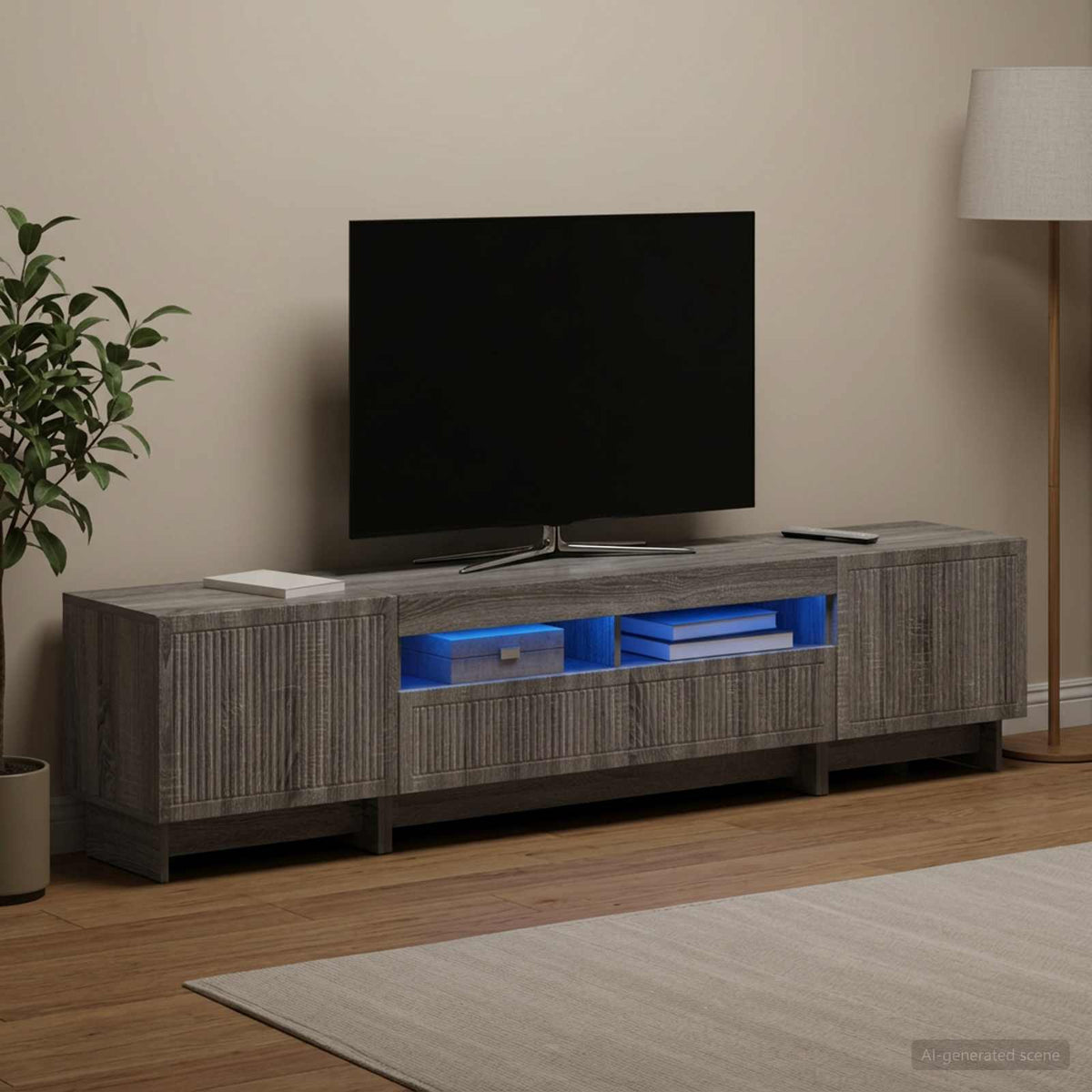 5 darabos LED TV szekrény Szürke Sonoma Szerelt Fa 3