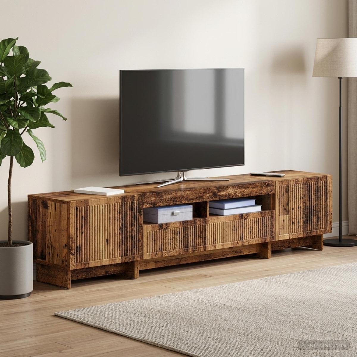 5 darabos LED TV szekrény Antik Fa Szerelt Fa 3