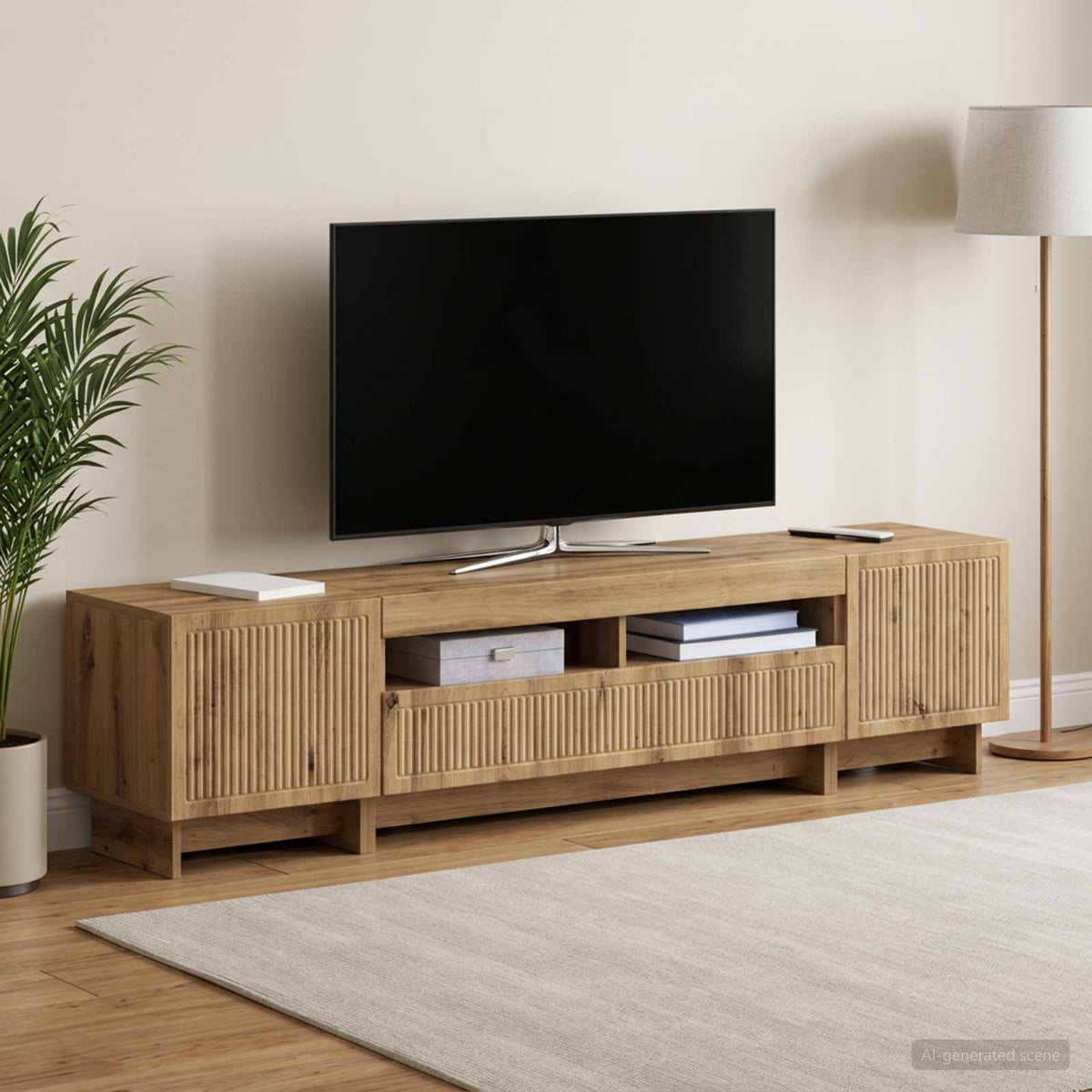 5 darabos LED TV szekrény Kézműves Tölgy Szerelt Fa