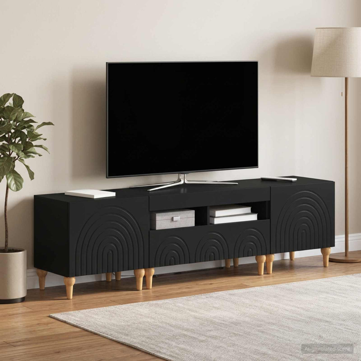 3 darabos LED TV szekrény Fekete Szerelt Fa 3