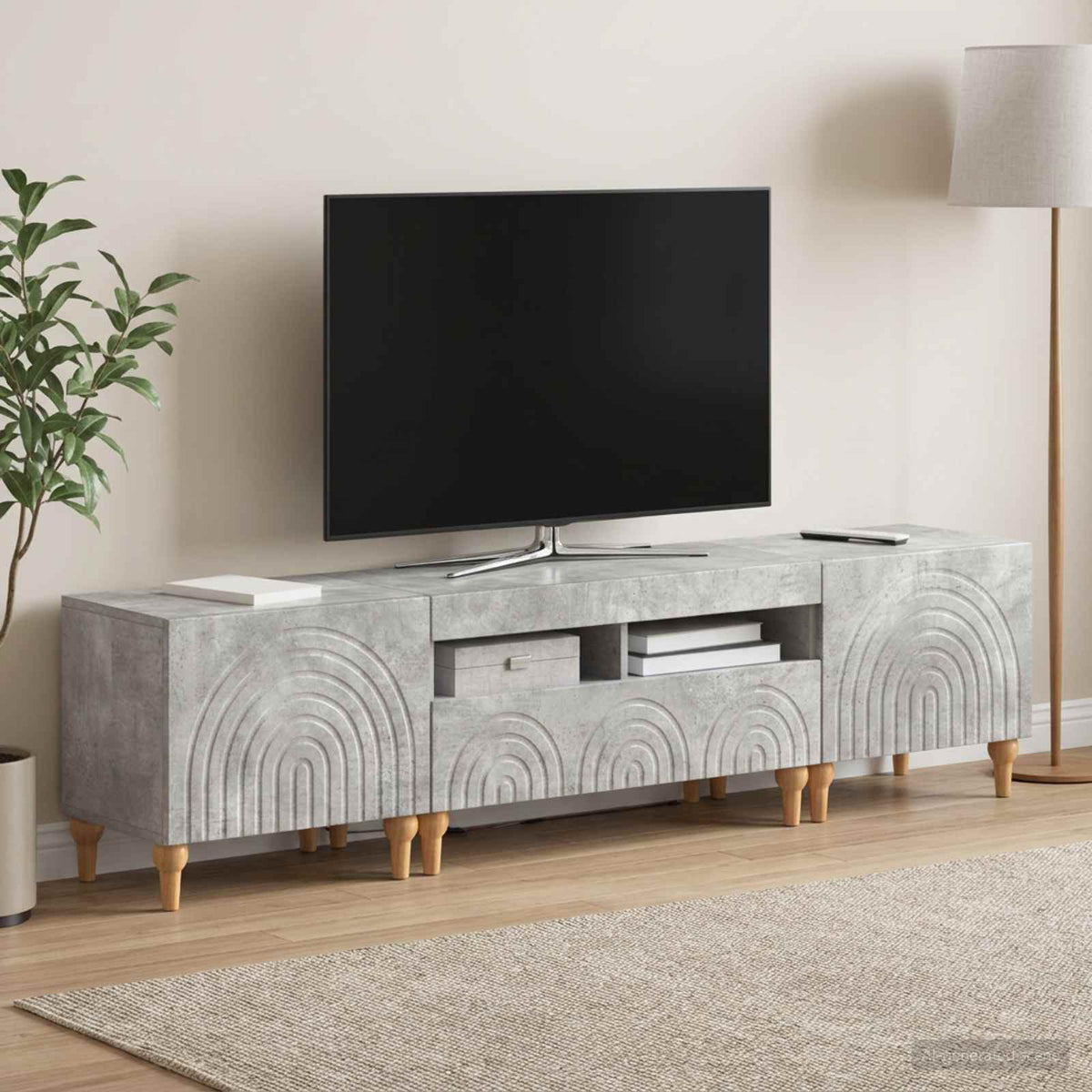 3 darabos LED TV szekrény Betonszürke Szerelt Fa