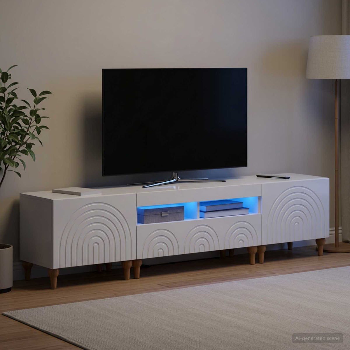 3 darabos LED TV szekrény Magasfényű Fehér Szerelt Fa 3