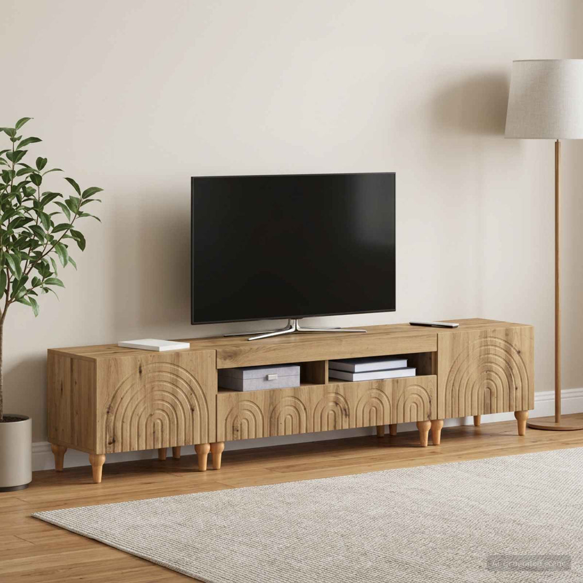 3 darabos LED TV szekrény Kézműves Tölgy Szerelt Fa 3
