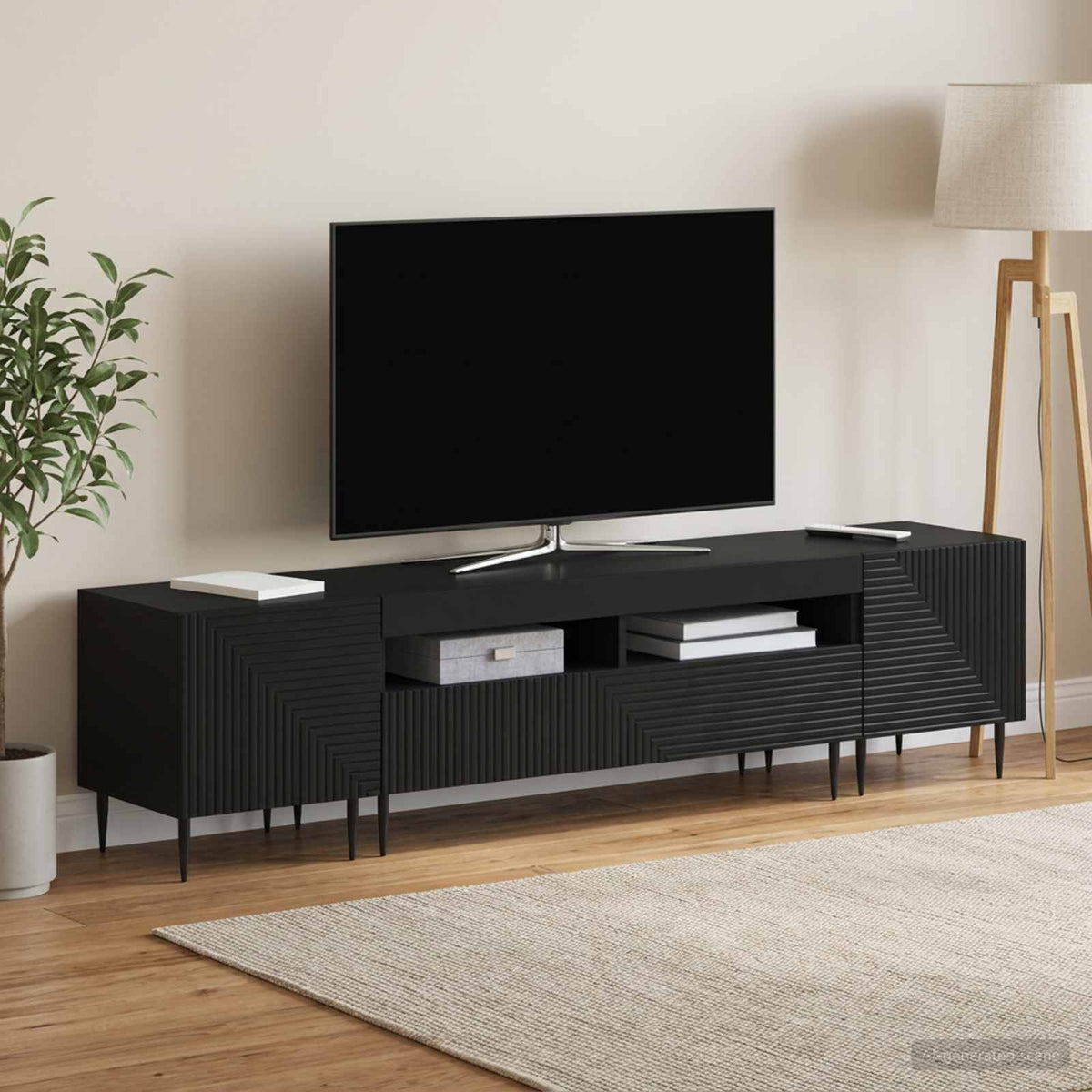 3 darabos LED TV szekrény Fekete Szerelt Fa 3