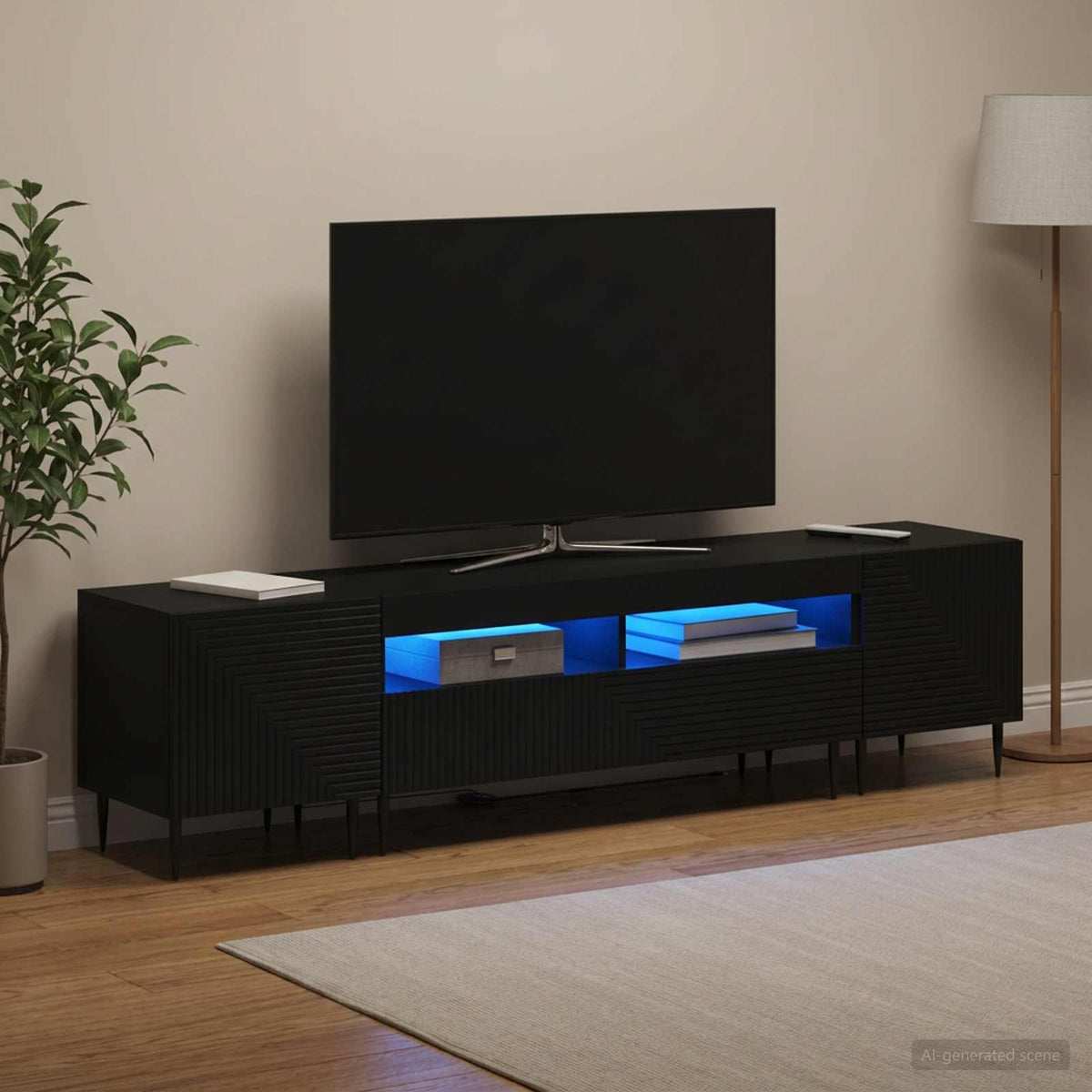 3 darabos LED TV szekrény Fekete Szerelt Fa