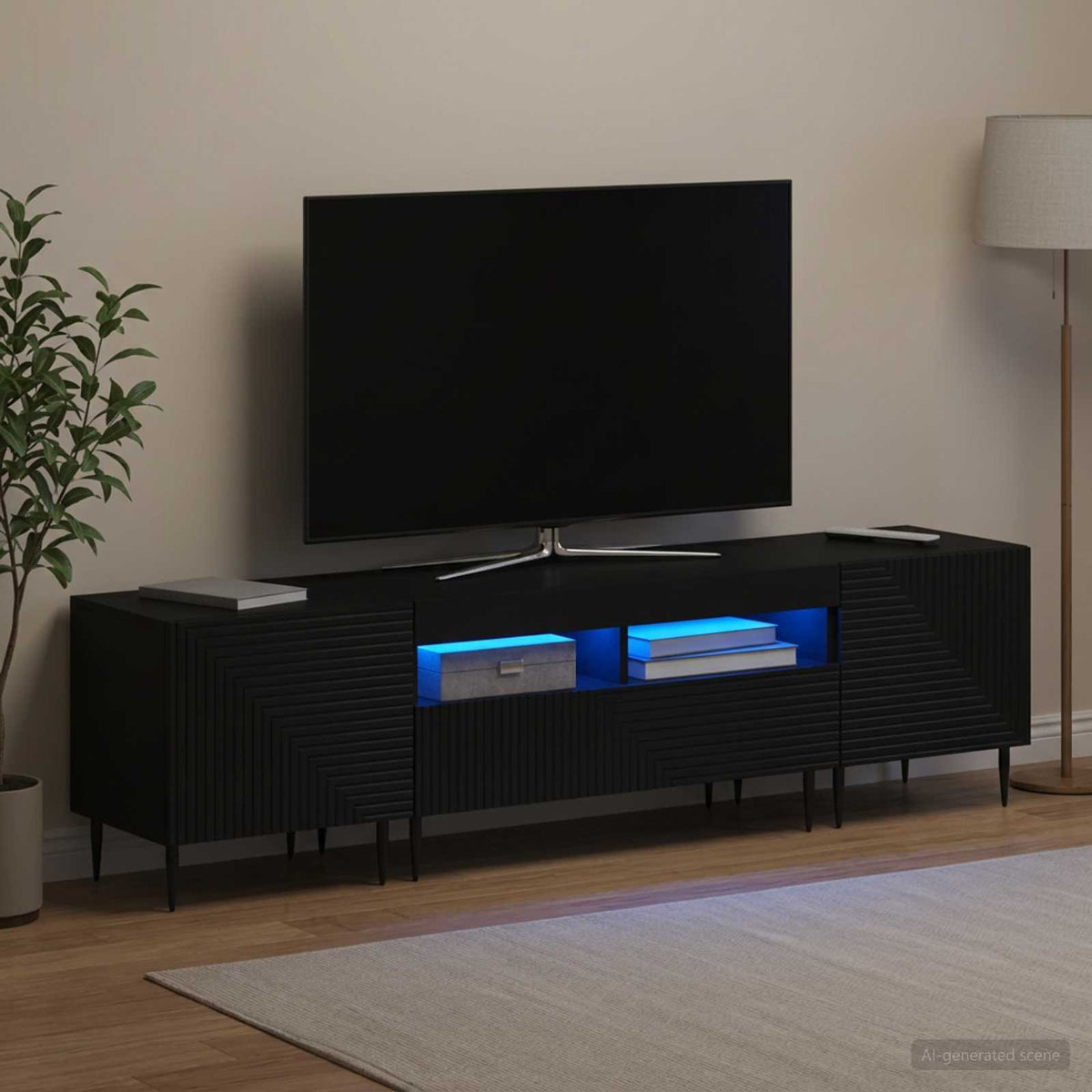3 darabos LED TV szekrény Fekete Szerelt Fa