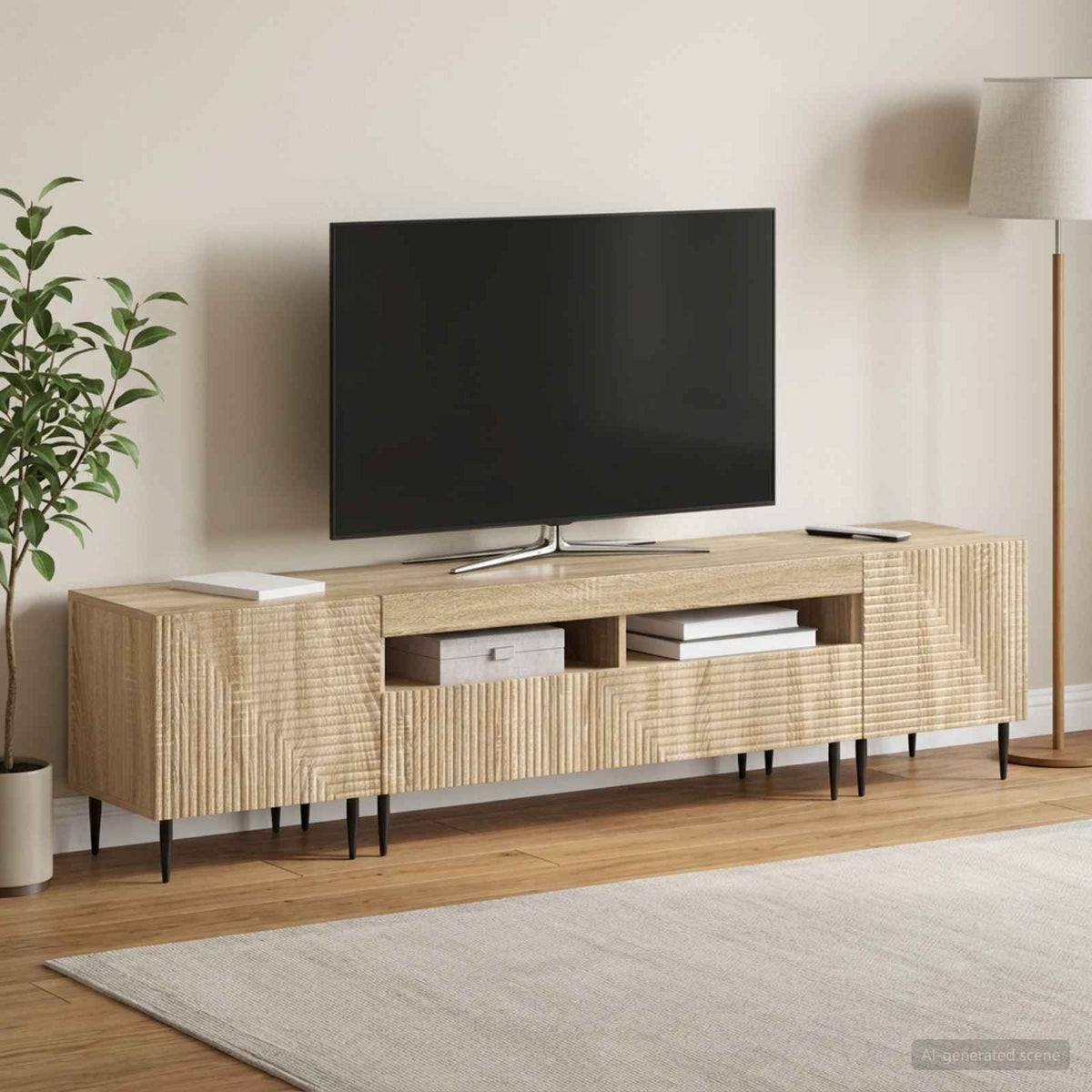 3 darabos LED TV szekrény Sonoma Tölgy Szerelt Fa 3
