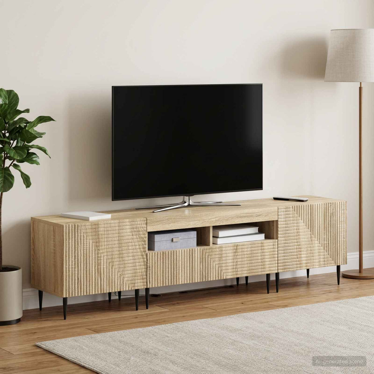 3 darabos LED TV szekrény Sonoma Tölgy Szerelt Fa 3