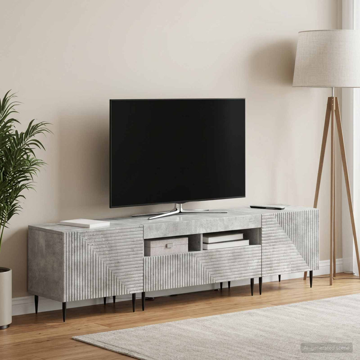 3 darabos LED TV szekrény Betonszürke Szerelt Fa 3
