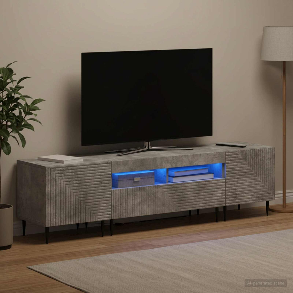 3 darabos LED TV szekrény Betonszürke Szerelt Fa