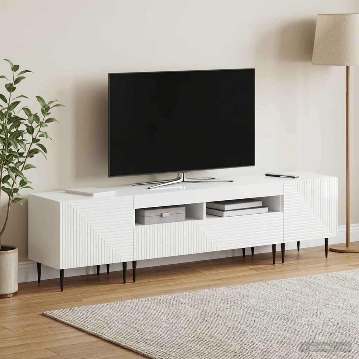 3 darabos LED TV szekrény Magasfényű Fehér Szerelt Fa