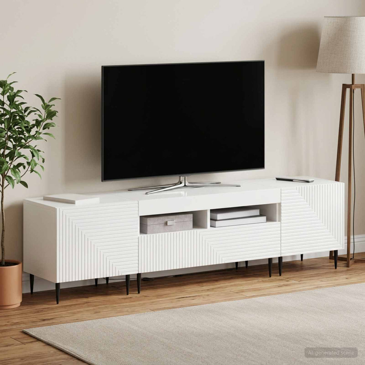 3 darabos LED TV szekrény Magasfényű Fehér Szerelt Fa 3