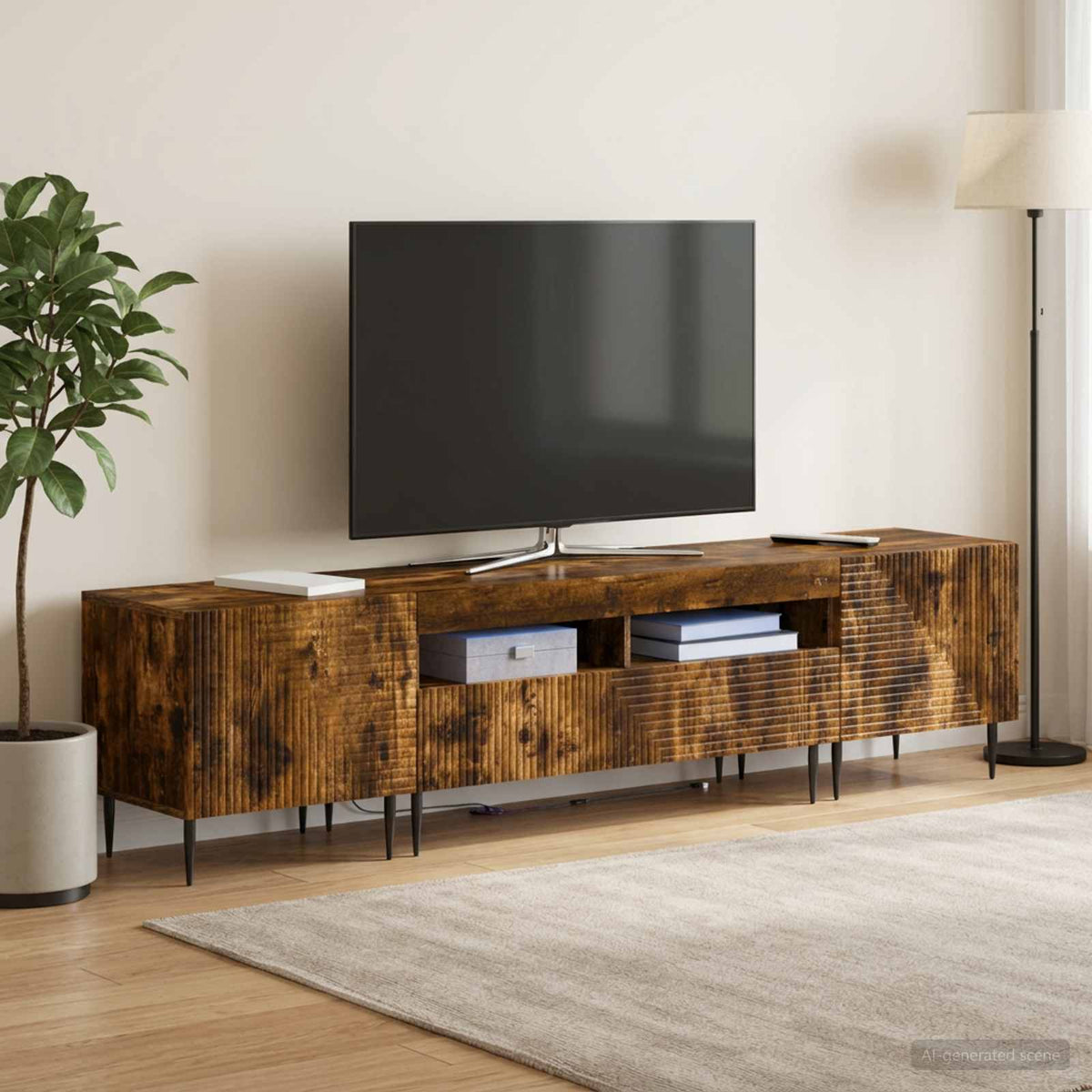 3 darabos LED TV szekrény Füstös Tölgy Szerelt Fa 3