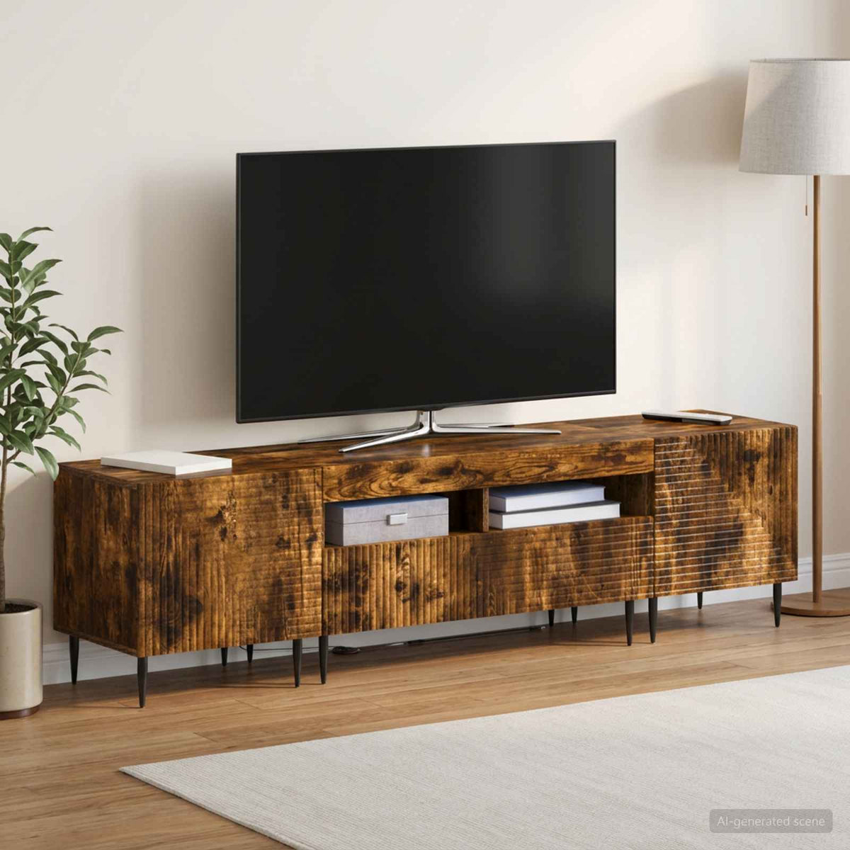 3 darabos LED TV szekrény Füstös Tölgy Szerelt Fa 3