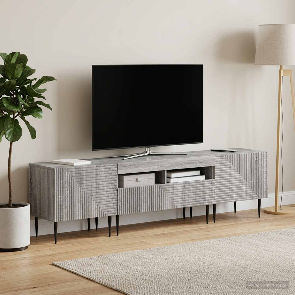 3 darabos LED TV szekrény Szürke Sonoma Szerelt Fa 3