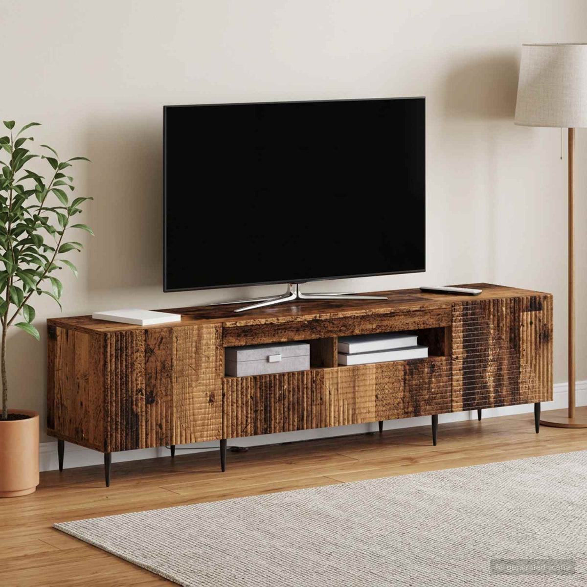 3 darabos LED TV szekrény Antik Fa Szerelt Fa 3