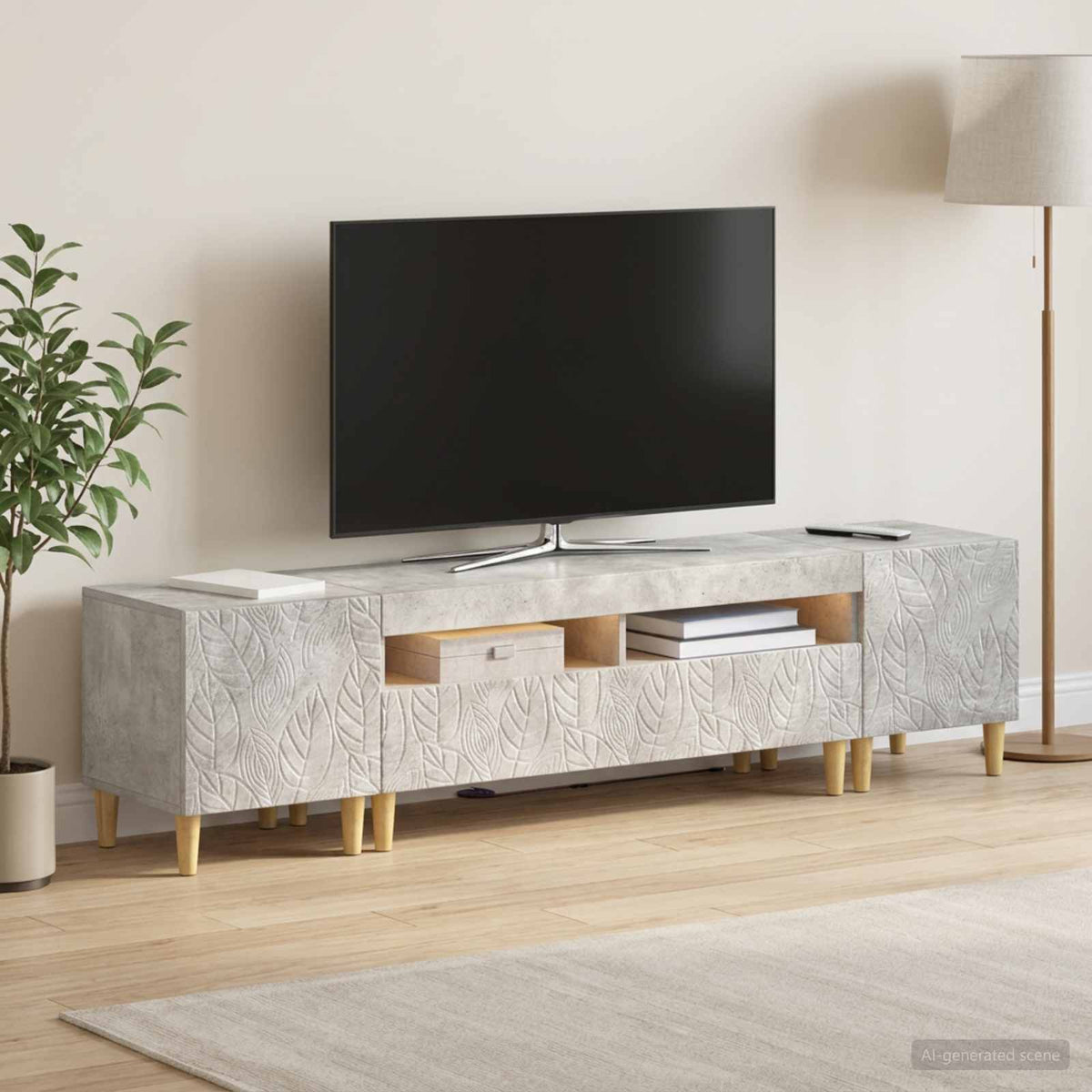 3 darabos LED TV szekrény DELFT Betonszürke Szerelt Fa 3