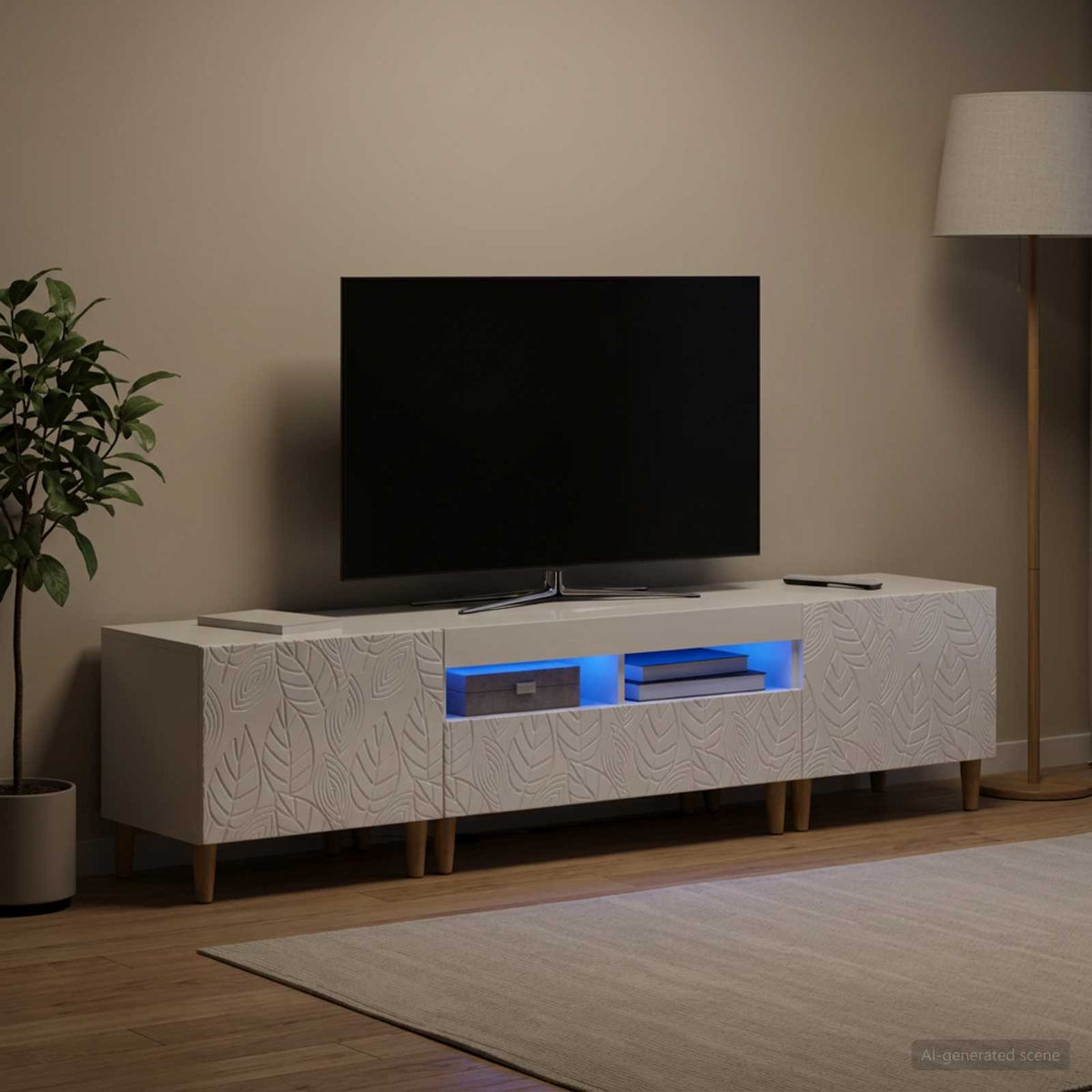 3 darabos LED TV szekrény DELFT Magasfényű Fehér Szerelt Fa