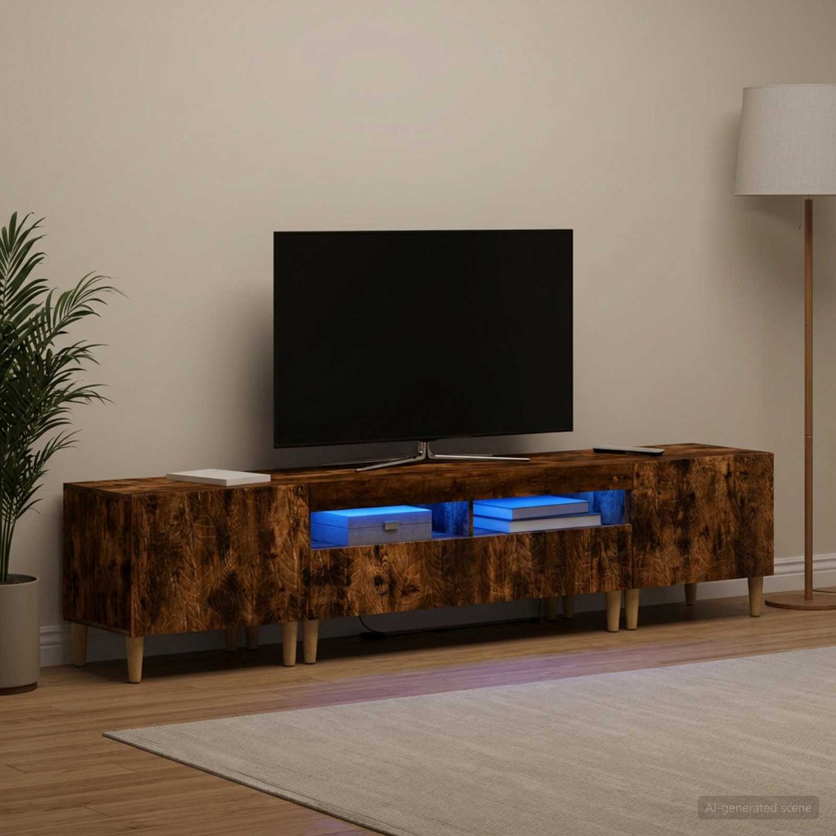 3 darabos LED TV szekrény DELFT Füstös Tölgy Szerelt Fa