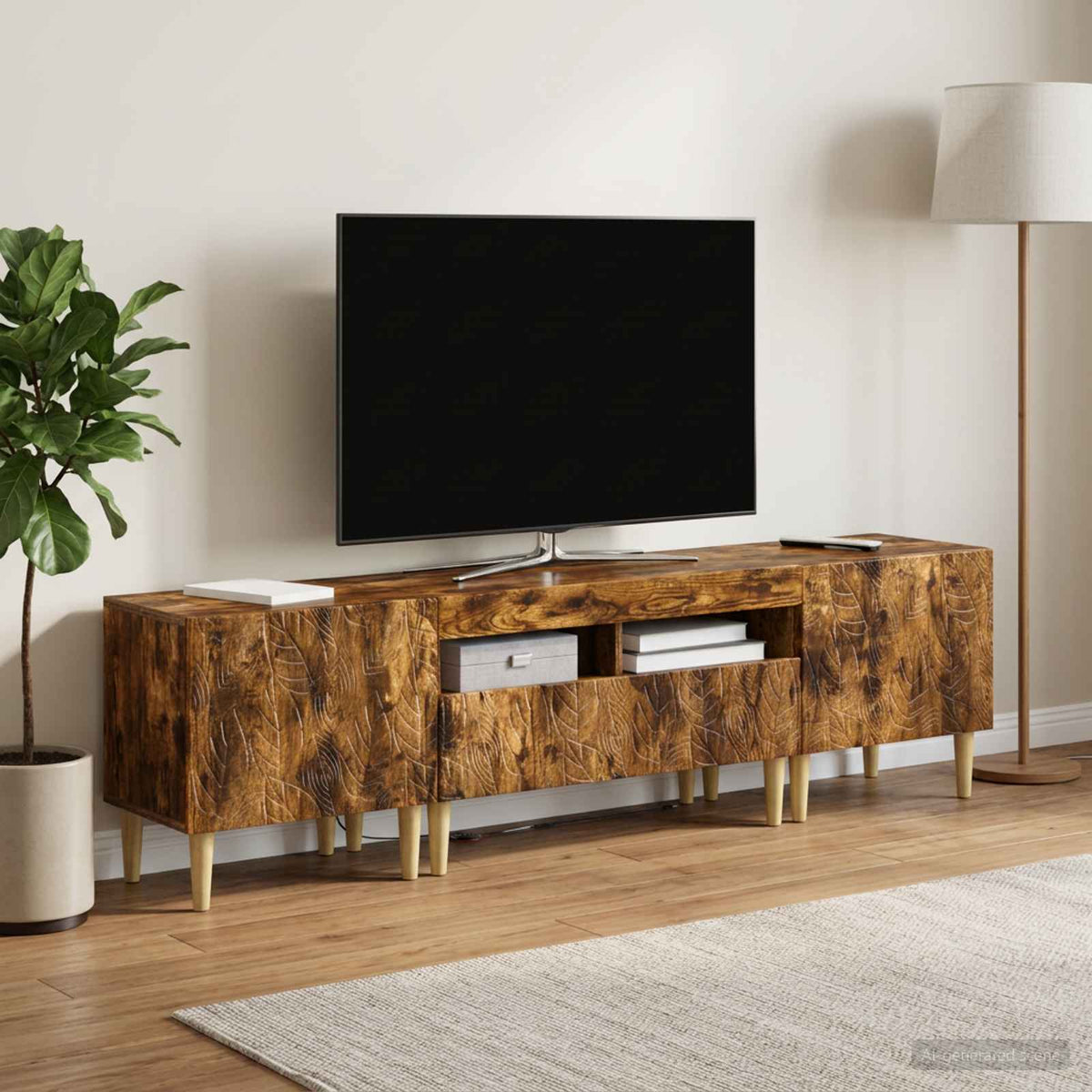 3 darabos LED TV szekrény DELFT Füstös Tölgy Szerelt Fa 3
