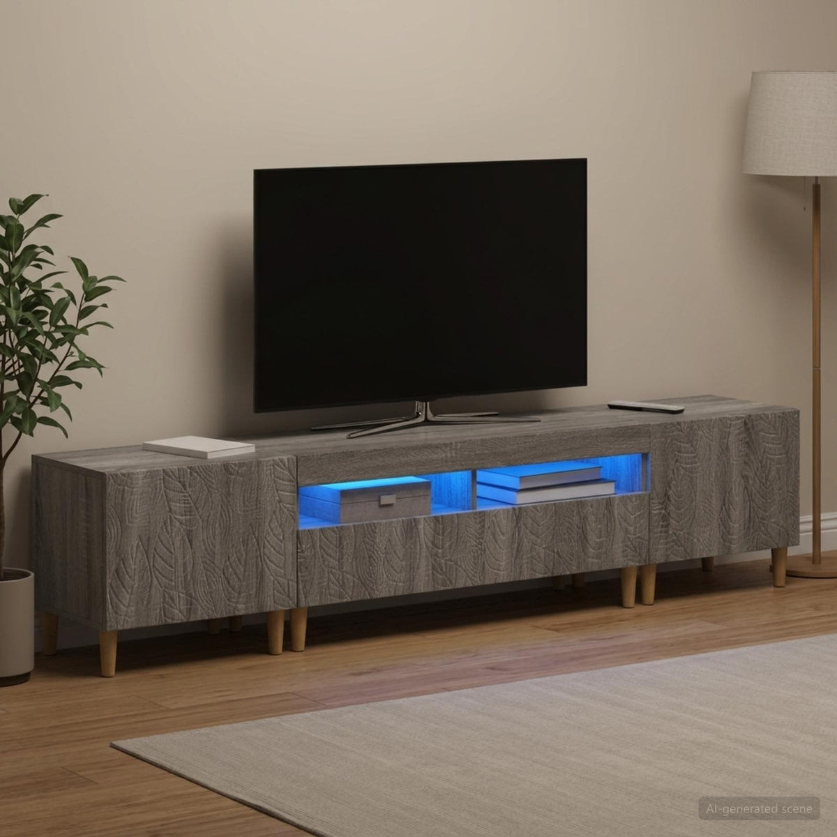 3 darabos LED TV szekrény DELFT Szürke Sonoma Szerelt Fa 3