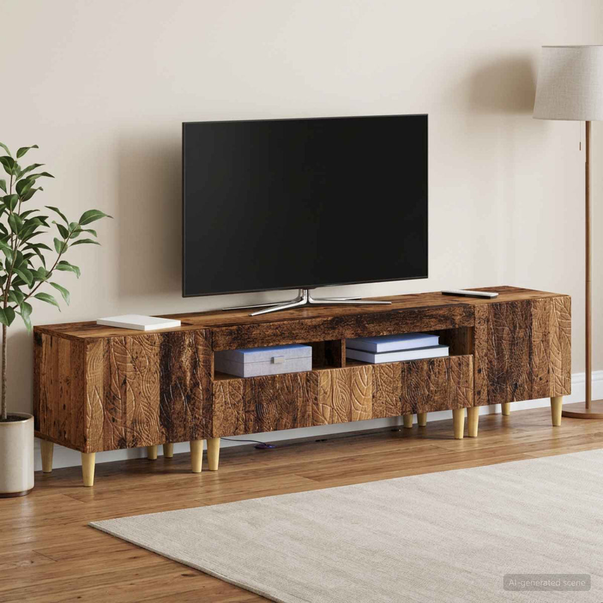 3 darabos LED TV szekrény DELFT Antik Fa Szerelt Fa 3