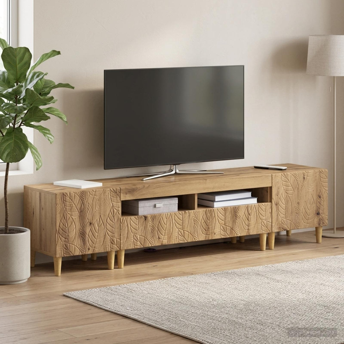 3 darabos LED TV szekrény DELFT Kézműves Tölgy Szerelt Fa