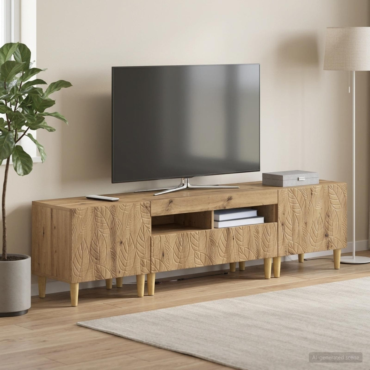 3 darabos LED TV szekrény DELFT Kézműves Tölgy Szerelt Fa 3