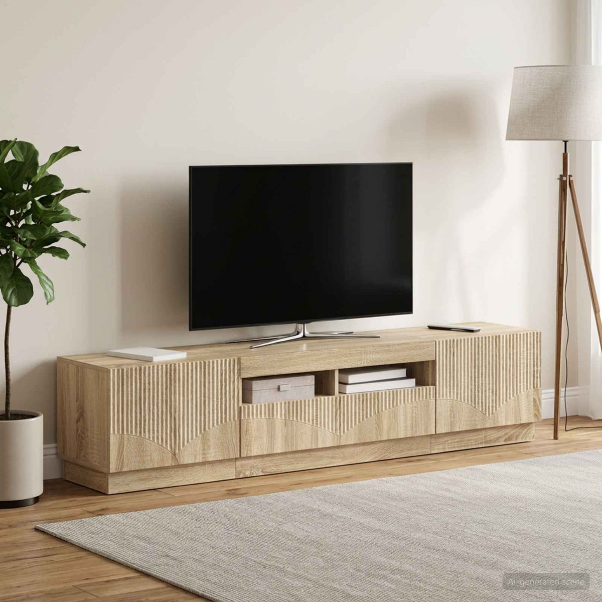 3 darabos LED TV szekrény HOORN 3 db Sonoma Tölgy Szerelt Fa