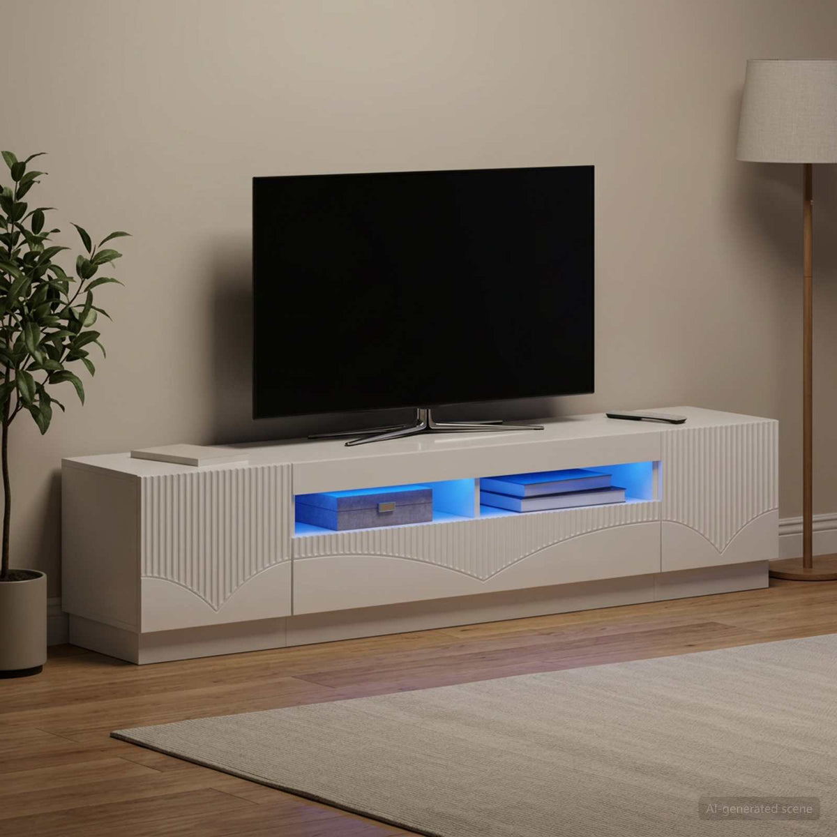 3 darabos LED TV szekrény HOORN 3 db Magasfényű Fehér