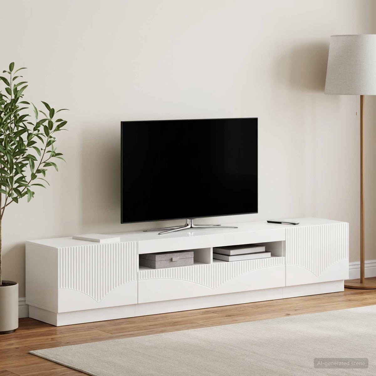 3 darabos LED TV szekrény HOORN 3 db Magasfényű Fehér 3