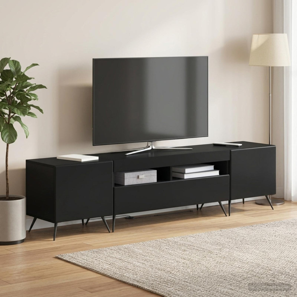 3 darabos LED TV szekrény BREDA 3 db Fekete Szerelt Fa 3