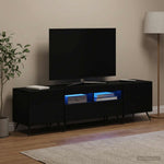 3 darabos LED TV szekrény BREDA 3 db Fekete Szerelt Fa