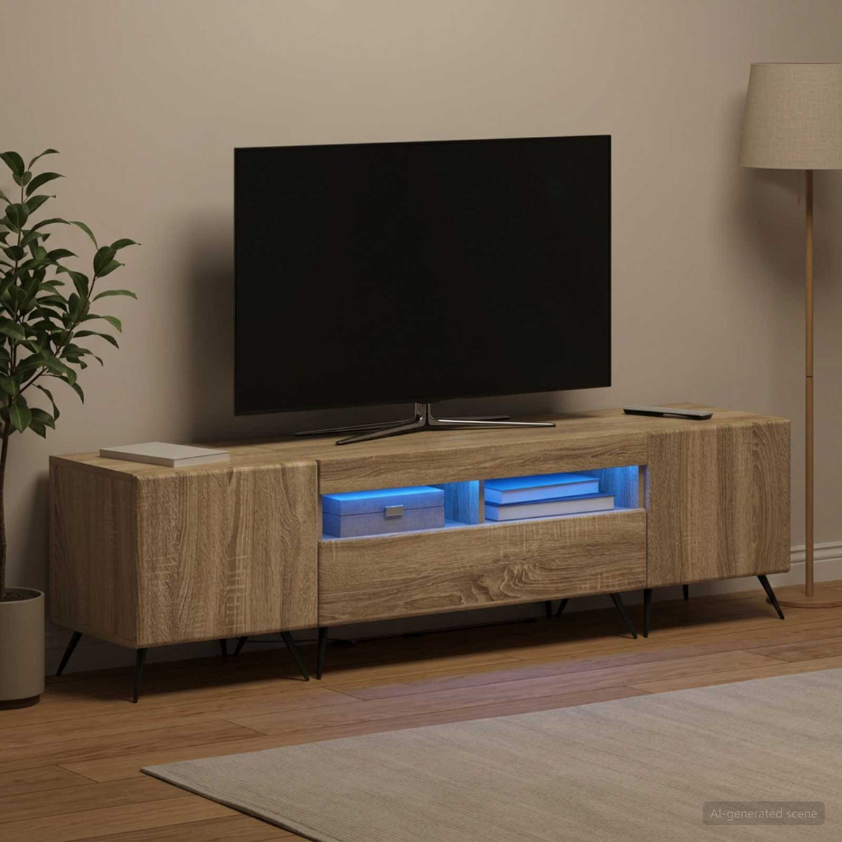 3 darabos LED TV szekrény BREDA 3 db Sonoma Tölgy Szerelt Fa 3