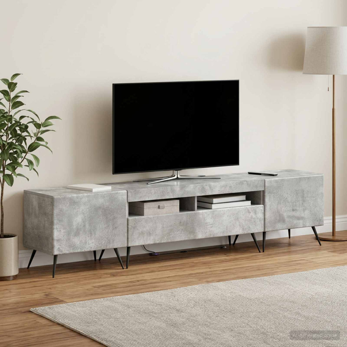 3 darabos LED TV szekrény BREDA 3 db Betonszürke Szerelt Fa