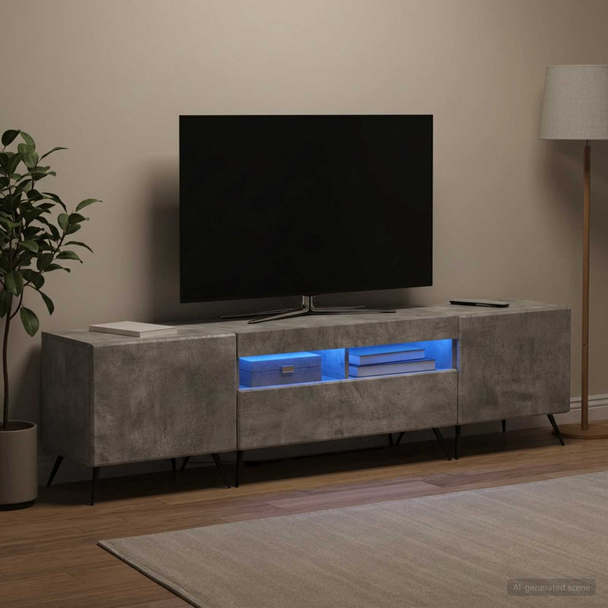 3 darabos LED TV szekrény BREDA 3 db Betonszürke Szerelt Fa 3